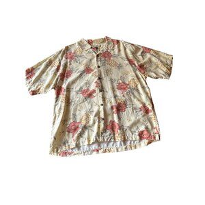 Tommy Bahama Yellow Tropical Floral Silk Button up Shirt Size Large